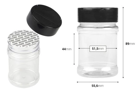 Plastična (PET) providna teglica 150mL, sa crnim poklopcem i unutrašnjom zaptivkom (PE) za začine - 6 kom-2
