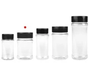Plastična (PET) providna teglica 150mL, sa crnim poklopcem i unutrašnjom zaptivkom (PE) za začine - 6 kom