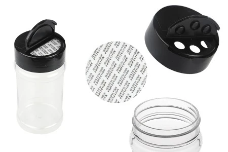 Plastična (PET) providna teglica 170mL, sa crnim poklopcem i unutrašnjom zaptivkom (PE) za začine - 6 kom-1