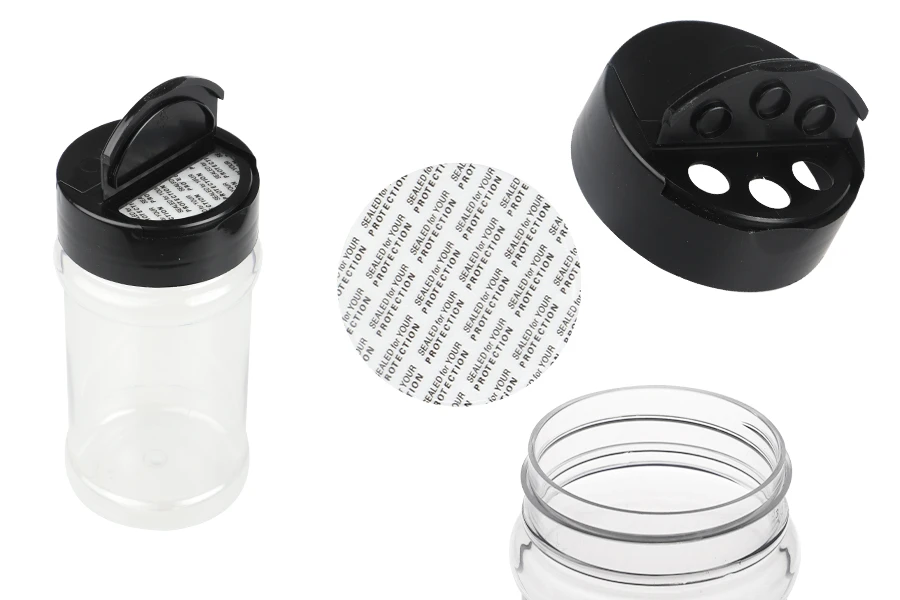 Plastična (PET) providna teglica 170mL, sa crnim poklopcem i unutrašnjom zaptivkom (PE) za začine - 6 kom Plastična (PET) providna teglica 170mL, sa crnim poklopcem i unutrašnjom zaptivkom (PE) za začine - 6 kom