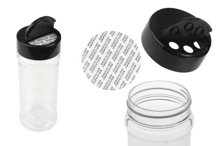 Plastična (PET) providna teglica 250mL, sa crnim poklopcem i unutrašnjom zaptivkom (PE) za začine - 6 kom-1