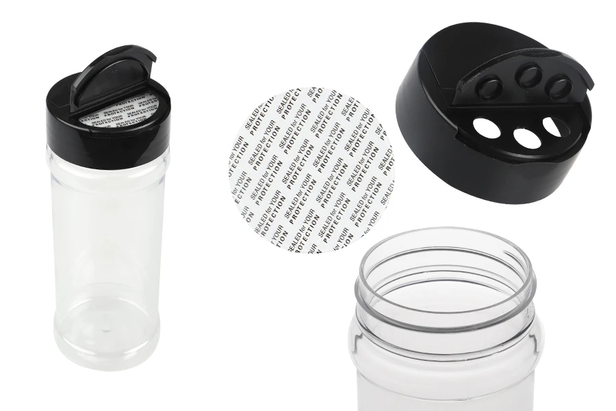 Plastična (PET) providna teglica 250mL, sa crnim poklopcem i unutrašnjom zaptivkom (PE) za začine - 6 kom Plastična (PET) providna teglica 250mL, sa crnim poklopcem i unutrašnjom zaptivkom (PE) za začine - 6 kom