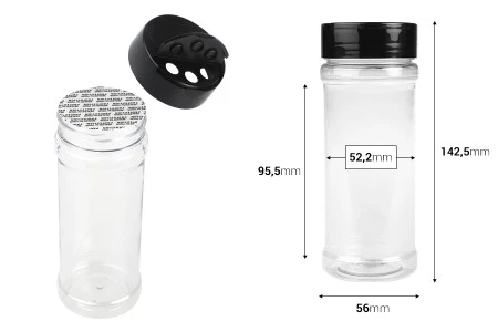 Plastična (PET) providna teglica 250mL, sa crnim poklopcem i unutrašnjom zaptivkom (PE) za začine - 6 kom-2