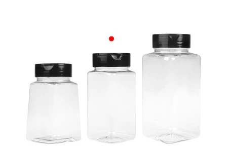 Plastična (PET) providna teglica 250mL, sa crnim poklopcem i unutrašnjom zaptivkom (PE) za začine - 6 kom-6