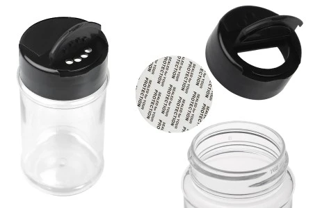 Plastična (PET) providna teglica 80mL, sa crnim poklopcem i unutrašnjom zaptivkom (PE) za začine-1