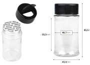 Plastična (PET) providna teglica 80mL, sa crnim poklopcem i unutrašnjom zaptivkom (PE) za začine