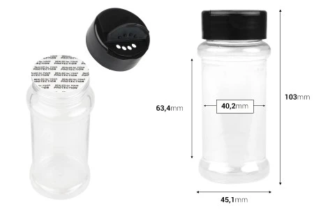 Plastična (PET) providna teglica 100mL, sa crnim poklopcem i unutrašnjom zaptivkom (PE) za začine-2