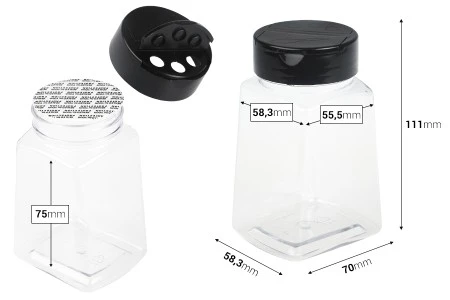 Plastična (PET) providna teglica 260mL, sa crnim poklopcem i unutrašnjom zaptivkom (PE) za začine-2