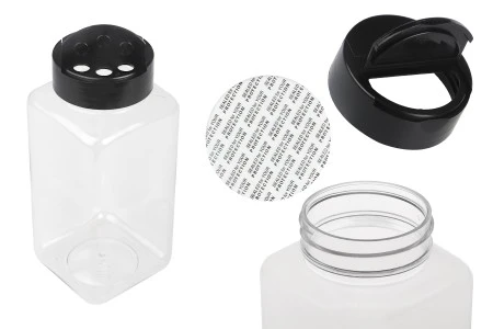 Plastična (PET) providna teglica 500mL, sa crnim poklopcem i unutrašnjom zaptivkom (PE) za začine - 6 kom-1