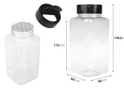 Plastična (PET) providna teglica 500mL, sa crnim poklopcem i unutrašnjom zaptivkom (PE) za začine - 6 kom
