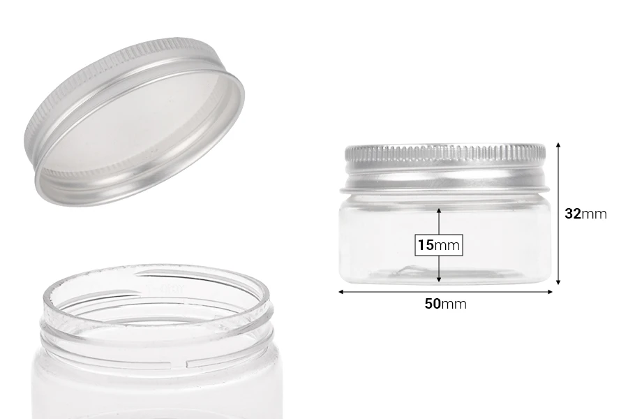 Providna PET kutijica 30mL sa srebrnim aluminijumskim zatvaračem sa zaptivkom - 12 kom Providna PET kutijica 30mL sa srebrnim aluminijumskim zatvaračem sa zaptivkom - 12 kom
