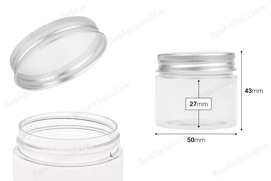 Providna PET kutijica 50mL sa srebrnim aluminijumskim zatvaračem sa zaptivkom - 12 kom-dimenzije_slike