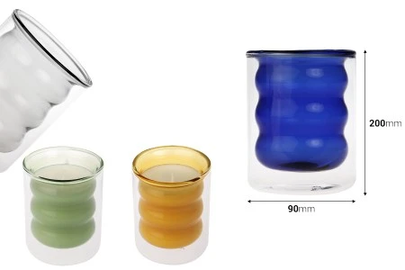 Dvostruka staklena tegla 200 mL za sveću (75x93 mm) u raznim bojama-2