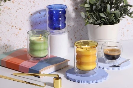 Dvostruka staklena tegla 200 mL za sveću (75x93 mm) u raznim bojama-3