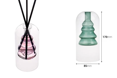 Staklena posuda 160 mL dvokomorna (85x170 mm) od duvanog stakla, pogodna za osveživače prostora, u raznim bojama-2