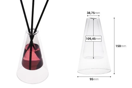 Staklena posuda 155 mL dvokomorna (95x150 mm) od duvanog stakla, pogodna za osveživače prostora, providna-2