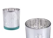 Dekorativni Božićni stakleni svećnjak sa pahuljicama (bez poklopca) srebrne boje Dekorativni Božićni stakleni svećnjak sa pahuljicama (bez poklopca) srebrne boje