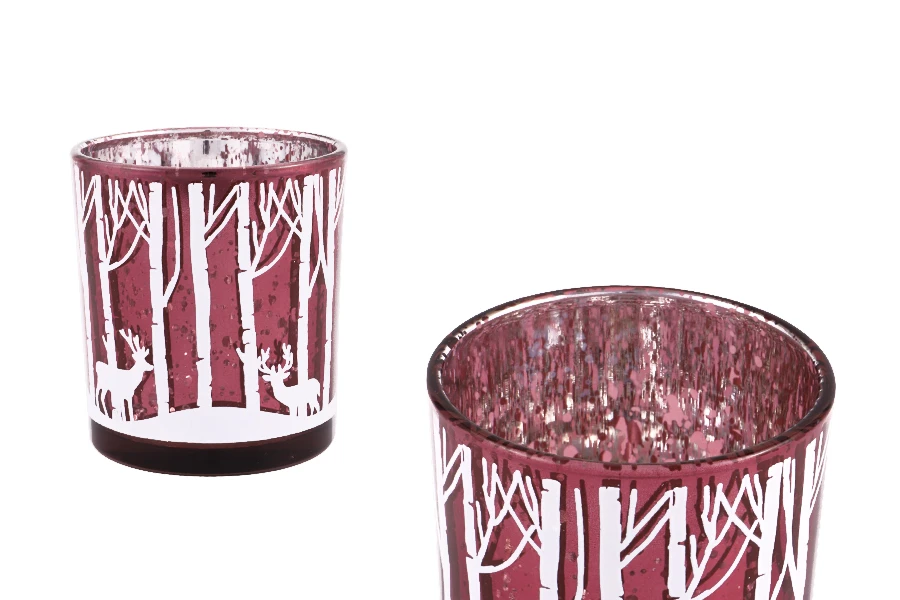 Dekorativni Božićni stakleni svećnjak sa irvasima (bez poklopca) crvene boje-slika_proizvoda