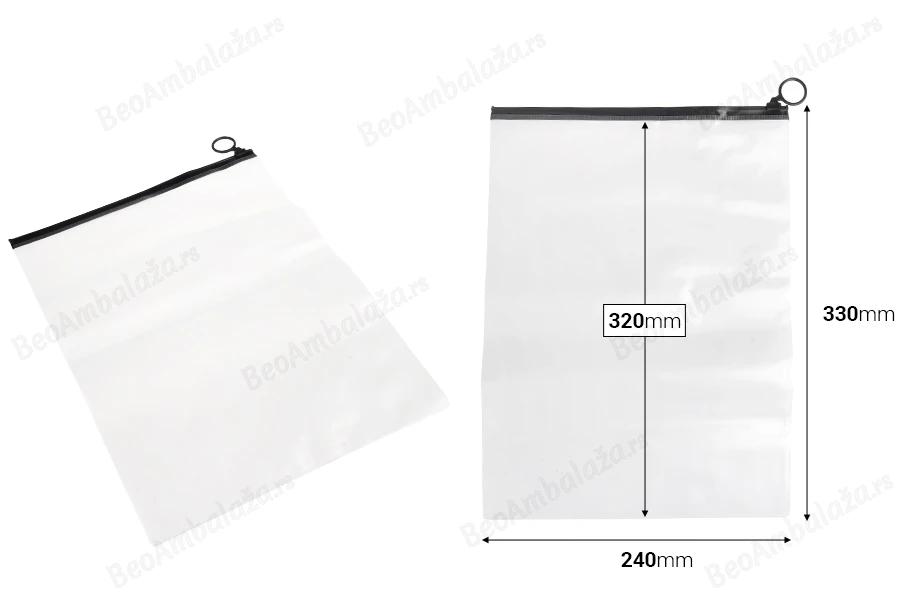 Poluprovidna kesica (PVC) 240x330 mm sa crnim patent  (zip) zatvaračem - 12 kom-dimenzije_slike