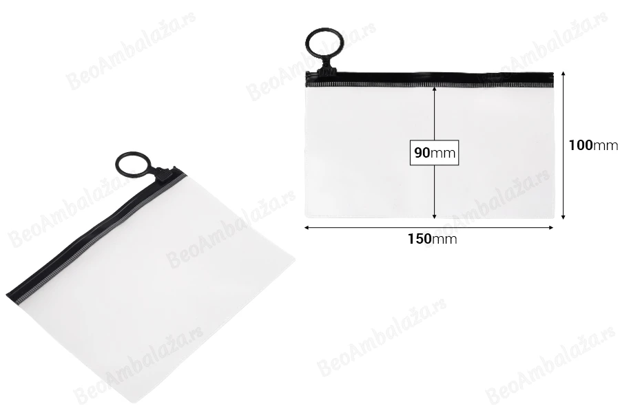 Poluprovidna kesica (PVC) 150x100 mm sa crnim patent  (zip) zatvaračem - 12 kom-dimenzije_slike