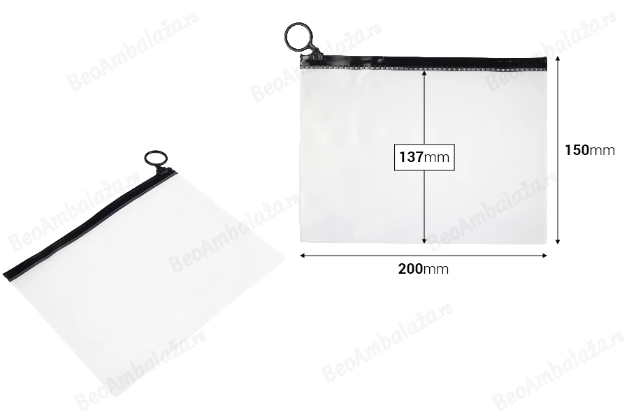 Poluprovidna kesica (PVC) 200x150 mm sa crnim patent  (zip) zatvaračem - 12 kom-dimenzije_slike