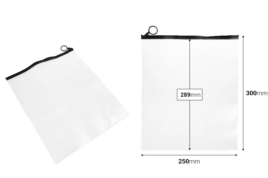 Poluprovidna kesica (PVC) 250x300 mm sa crnim patent (zip) zatvaračem - 12 kom Poluprovidna kesica (PVC) 250x300 mm sa crnim patent (zip) zatvaračem - 12 kom