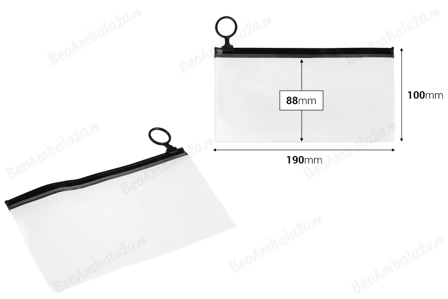 Poluprovidna kesica (PVC) 190x100 mm sa crnim patent  (zip) zatvaračem - 12 kom-dimenzije_slike