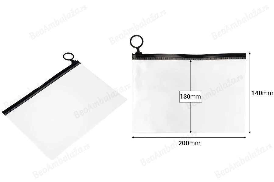 Poluprovidna kesica (PVC) 200x140 mm sa crnim patent  (zip) zatvaračem - 12 kom-dimenzije_slike