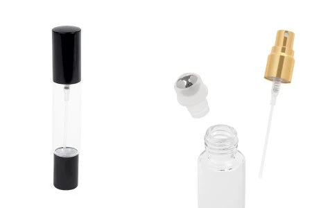 Staklena dvostrana providna flašica 10mL sa sprejom i roll on-om, u zlatnoj ili crnoj boji - 6 kom-1