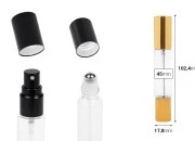 Staklena dvostrana providna flašica 10mL sa sprejom i roll on-om, u zlatnoj ili crnoj boji - 6 kom