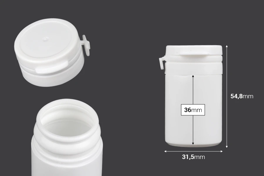 Bela plastična kutijica 30mL sa sigurnosnim klik poklopcem za pilule i kapsule Bela plastična kutijica 30mL sa sigurnosnim klik poklopcem za pilule i kapsule