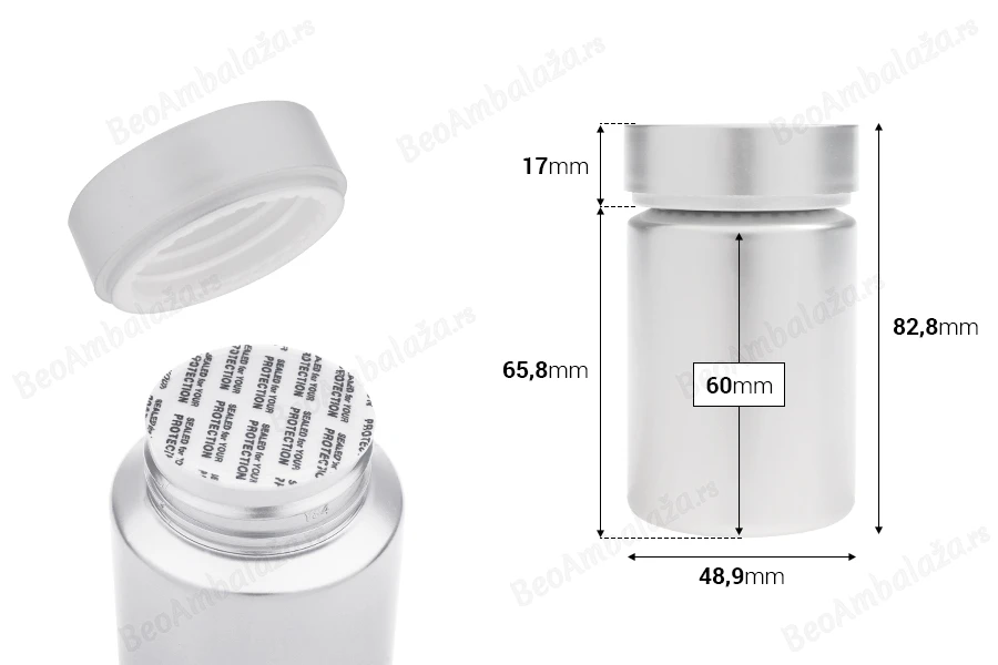 Plastična srebrna PET kutijica 100mL za lekove i kapsule - 12 kom-dimenzije_slike