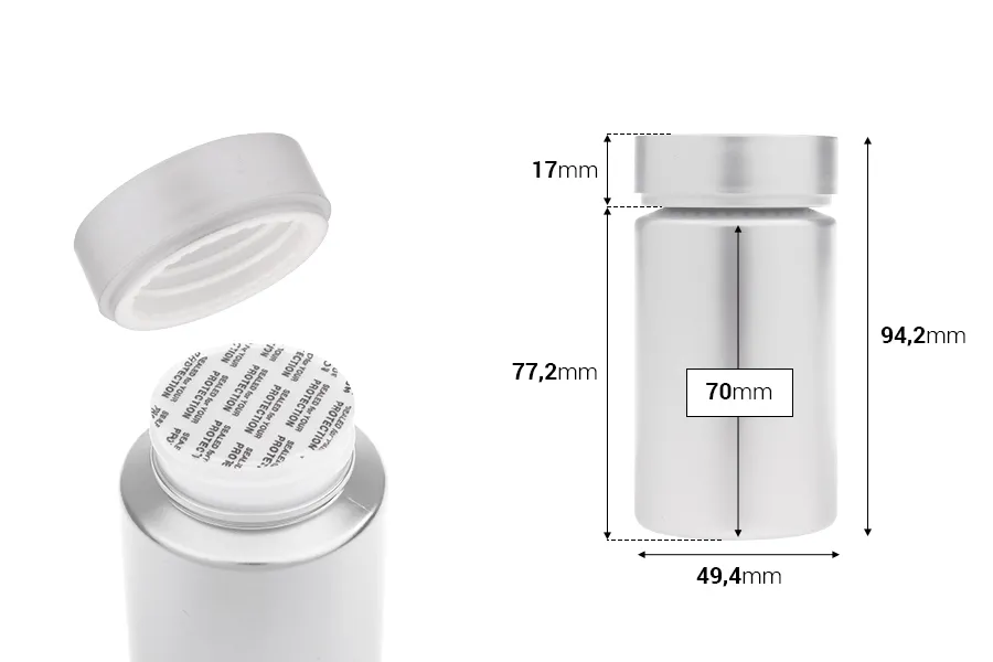 Plastična srebrna PET kutijica 120mL za lekove i kapsule - 12 kom