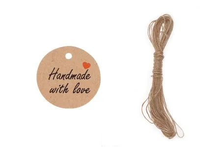 Papirne kartice „Handmade with love“ sa rupicom i kanapom - 100 kom-1