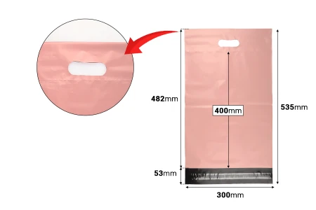 Kurirske vodootporne PE transportne kese 300x400 mm roze boje, sa samolepljivim zatvaranjem i ručkom - 100 kom-2