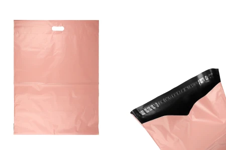 Kurirske vodootporne PE transportne kese 500x600 mm roze boje, sa samolepljivim zatvaranjem i ručkom - 100 kom-1
