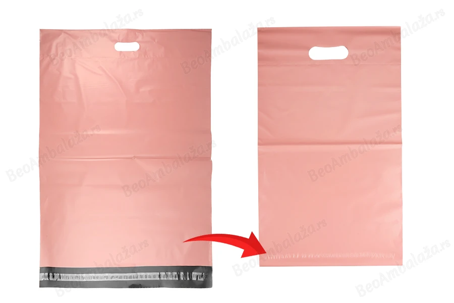 Kurirske vodootporne PE transportne kese 500x600 mm roze boje, sa samolepljivim zatvaranjem i ručkom - 100 kom-grupa_slika