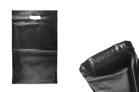 Kurirske vodootporne PE transportne kese 300x400 mm crne boje, sa samolepljivim zatvaranjem i ručkom - 100 kom-1