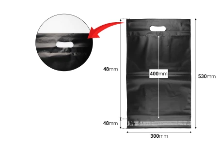 Kurirske vodootporne PE transportne kese 300x400 mm crne boje, sa samolepljivim zatvaranjem i ručkom - 100 kom-2