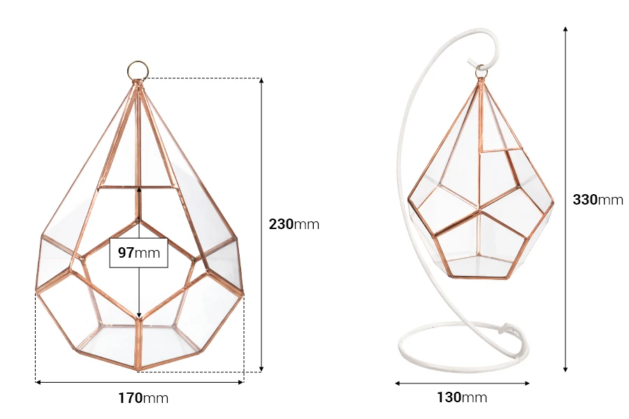 Stakleni ukrasni svećnjak koji se kači, sa metalnim postoljem-dimenzije_slike