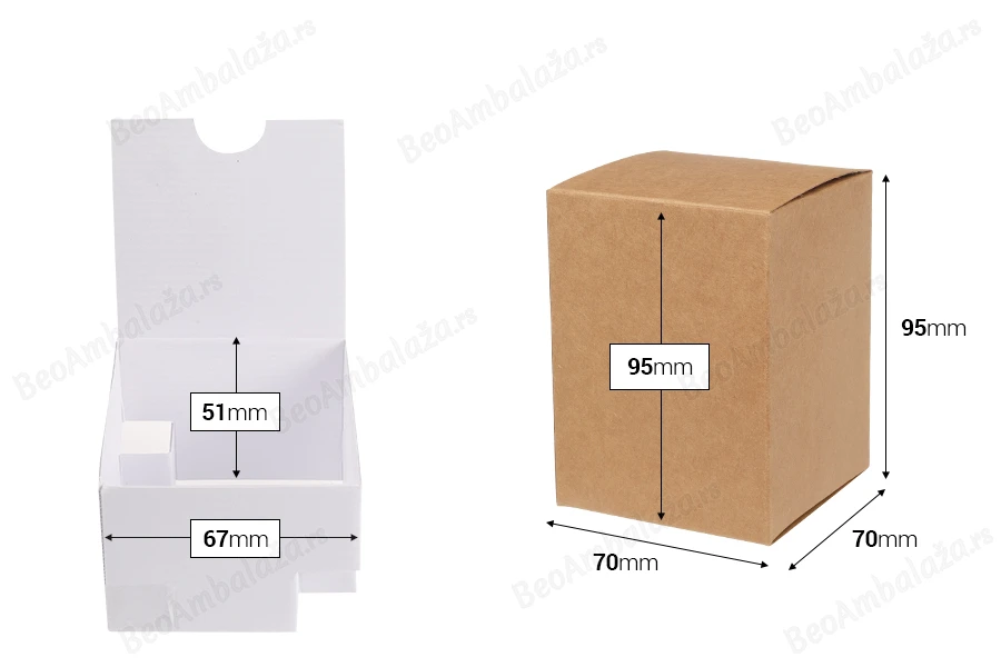 Kraft braon kutija 70x70x95mm, sa belim unutrašnjim kartonskim dodatkom - 50 kom-dimenzije_slike