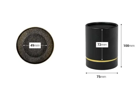 Cilindrična crna kartonska kutijica sa zlatnim detaljem 100x75mm za bočice-2