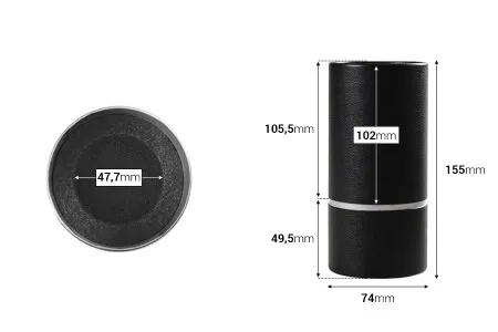 Cilindrična crna kartonska kutijica sa srebrnim detaljem 155x74mm za bočice-2