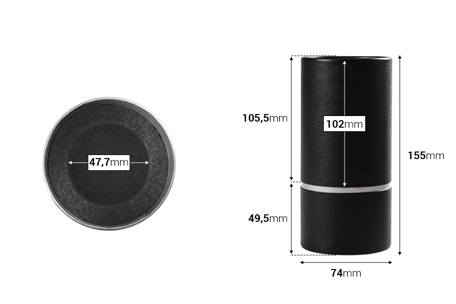 Cilindrična crna kartonska kutijica sa srebrnim detaljem 155x74mm za bočice Cilindrična crna kartonska kutijica sa srebrnim detaljem 155x74mm za bočice