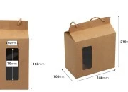 Kutija - paket za pakovanje 180x100x210mm od Kraft papira sa prozorom i ručkom od kanapa - 20 kom-dimenzije_slike