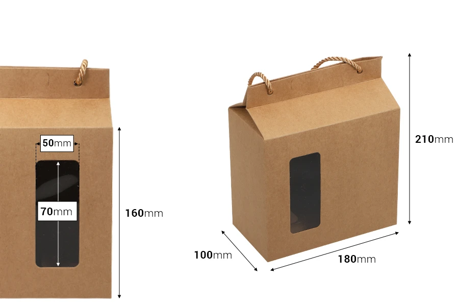 Kutija - paket za pakovanje 180x100x210mm od Kraft papira sa prozorom i ručkom od kanapa - 20 kom-dimenzije_slike