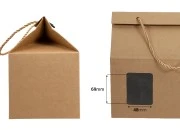 Kutija - paket za pakovanje 220x140x190mm od Kraft papira sa prozorom i ručkom od kanapa - 20 kom