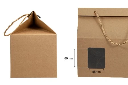Kutija - paket za pakovanje 220x140x190mm od Kraft papira sa prozorom i ručkom od kanapa - 20 kom-3