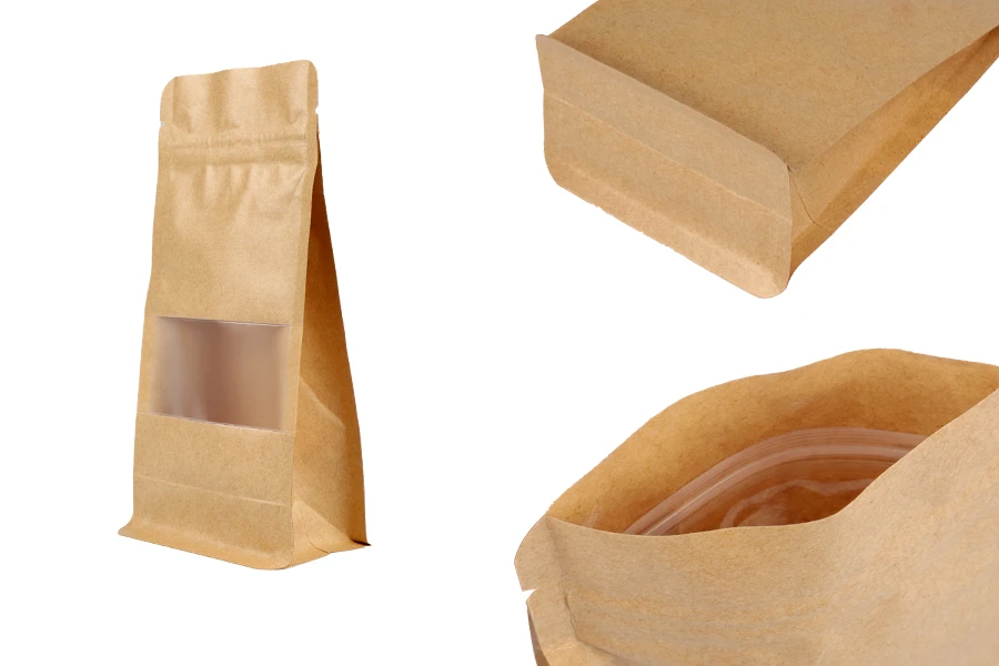Kraft DoyPack kesice 100x60x200 mm sa zip zatvaranjem, prozorom, unutrašnjom i spoljašnjom providnom oblogom i mogućnošću termo zatvaranja - 50 kom Kraft DoyPack kesice 100x60x200 mm sa zip zatvaranjem, prozorom, unutrašnjom i spoljašnjom providnom oblogom i mogućnošću termo zatvaranja - 50 kom