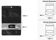 Crna aluminijumska DoyPack kesica sa zip zatvaranjem, prozorom, ovalnim dnom i sa mogućnošću termo lepljenja 160x40x240mm - 100kom